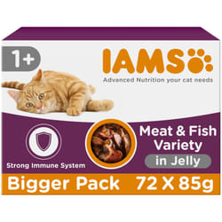 IAMS Delights Complete Wet Cat Food for Adult 1+ Cats Meat and Fish Variety in Jelly Multipack 72 x 85 g Pouches