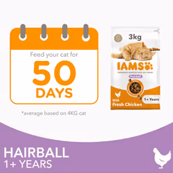 IAMS Hairball Complete Dry Cat Food for Adult and Senior Cats with Chicken 3 kg