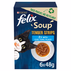 FELIX Soup Tender Strips Fish Selection Wet Cat Food 6x48g, (Pack of 8)