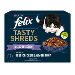 Felix Tasty Shreds Mixed Selection in Gravy Cat Food 12x80g, Pack of 4