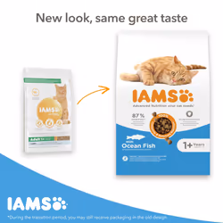 IAMS Complete Dry Cat Food for Adult 1+ Cats with Ocean Fish 3 kg,Packaging may vary