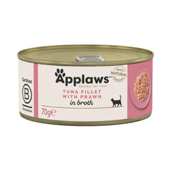 Applaws 100% Natural Wet Cat Food Tins, Tuna Fillet with Prawn in Broth 70 g for Adult Cats (24 x 70 g Tins)