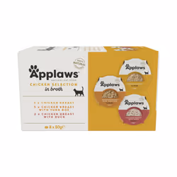 Applaws 100% Natural Wet Cat Food Pot, Multipack Chicken Selection in Broth for Adult Cats - Pack of 8 x 60g Pots