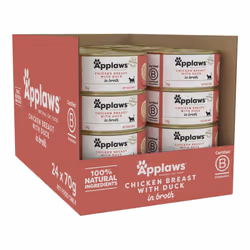 Applaws 100% Natural Wet Cat Food, Chicken with Duck in Broth, 70 g Tin (Pack of 24)
