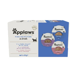 Applaws 100% Natural Wet Cat Food Pot, Multipack Fish Selection in Broth 60g Pots (Pack of 4, Total 32 Pots)