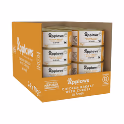 Applaws 100% Natural Wet Cat Food, Chicken with Cheese in Broth, 70 g Tin Cans (Pack of 24)