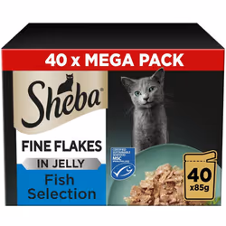 SHEBA - Adult Wet Cat Food Pouches - 40 x 85 g - Fish - Bulk Cat Food Megapack - 40 Jelly Pouches