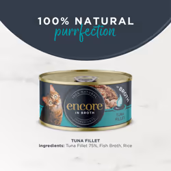 Encore 100% Natural Wet Cat Food, Tuna Fillet in Broth (Pack of 16 x 70g Tins)