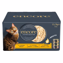 Encore 100% Natural Wet Cat Food, Multipack Chicken Selection in Broth (Pack of 12 x 70g Tins)