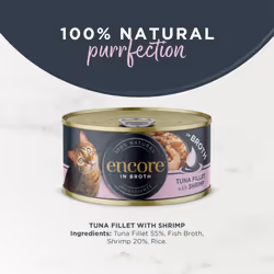 Encore 100% Natural Wet Cat Food, Tuna with Shrimp in 70 g Tins (Pack of 16)