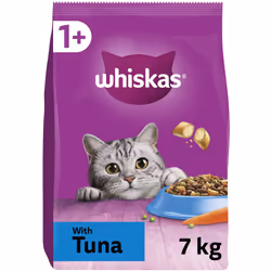 WHISKAS - 1+ Adult Dry Cat Food - 7kg - Biscuits Made with Tuna - Bulk Cat Food Bag