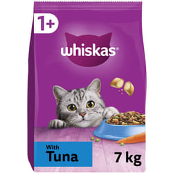WHISKAS - 1+ Adult Dry Cat Food - 7kg - Biscuits Made with Tuna - Bulk Cat Food Bag