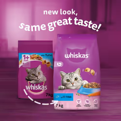 WHISKAS - 1+ Adult Dry Cat Food - 7kg - Biscuits Made with Tuna - Bulk Cat Food Bag