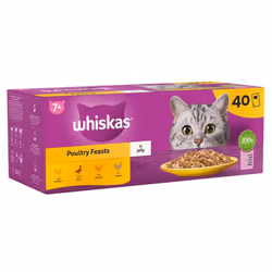 WHISKAS - 7+- Senior Wet Cat Food Pouches - 40 x 85 g - Poultry in Jelly - Bulk Cat Food Megapack - 40 Pouches