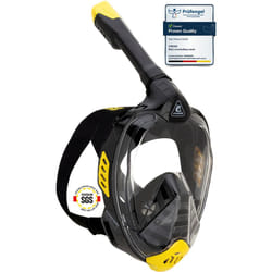 CRESSI Bali Full Face Mask Black/Yellow L/XL - Unisex Integral Snorkel Mask, Anti Fog Clear Lens, 100% Silicone, Dry Snorkel with Float Valve, Action