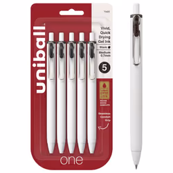 uni-ball one Retractable Gel Pens, Medium Point (0.7mm), Black Ink, 5 Pack