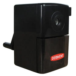 Derwent Manual Plastic Helical Desktop Sharpener, Super Point Mini, Sliding Tray Reservoir & Desk Clamp, Professional Quality, 2302000,Black, pack of