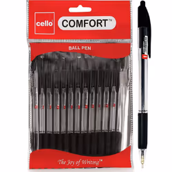 Cello Ballpoint Pens Black Extra Comfort Grip Ball Pens Medium Point Biros Retractable Ballpoint Pens (1.0mm) Black Pen, Pack ...