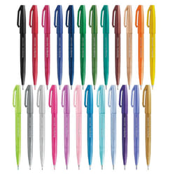 Pentel Brush Sign Pen SES15C - Brush Nib - Fibre Tip - Full Range Set - 24 Pens