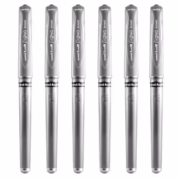 Uni Ball Silver Signo Pen Broad Metallic Gel Ink Rollerball Metal 1mm Tip Nib 0.65mm Line Width With Rubber Grip UM-153 (Pack ...