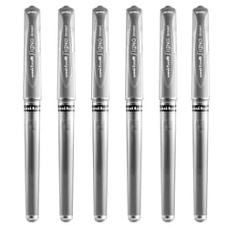 Uni Ball Silver Signo Pen Broad Metallic Gel Ink Rollerball Metal 1mm Tip Nib 0.65mm Line Width With Rubber Grip UM-153 (Pack Of 6)