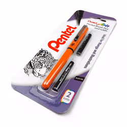 Pentel Refillable Pocket Brush Pen - With 2 Black Ink Cartridges - Orange Barrel