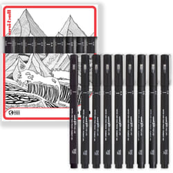 Uni Pin Fineliner Drawing Pen Set of 9 Black Ink with Different Nibs
