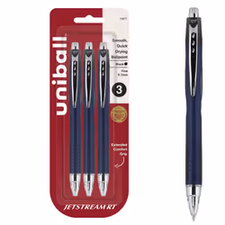 Uni-Ball Jetstream Retractable Ball Point Pens,0.7mm, Black Ink, 3-Count