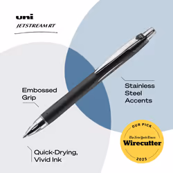 Uni-Ball Jetstream Retractable Ball Point Pens,0.7mm, Black Ink, 3-Count
