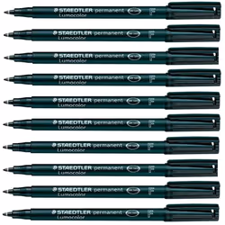 Staedtler Lumocolor Black Fine Permanent Marker Pens Pack of 10 Waterproof Smudge Resistant Quick Dry CD DVD OHP