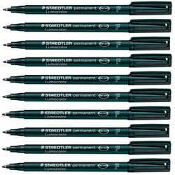 Staedtler Lumocolor Black Fine Permanent Marker Pens Pack of 10 Waterproof Smudge Resistant Quick Dry CD DVD OHP
