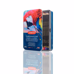 Derwent Chromaflow Pencils, Set of 24 in Tin, 3.5mm Round Core, Premium Core Strength, Blendable with Smooth Texture, Ideal f ...