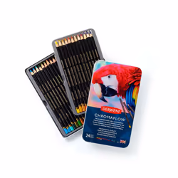 Derwent Chromaflow Pencils, Set of 24 in Tin, 3.5mm Round Core, Premium Core Strength, Blendable with Smooth Texture, Ideal for Drawing, Colouring &