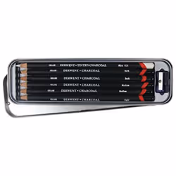 Derwent Charcoal Drawing Pencils, Drawing & Writing, Set Of 6 with Sharpener, Light, Medium, Dark & Tinted Charcoal White, Ideal For Blending &