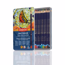 Derwent Inktense Permanent Watercolour Pencils, Set of 12 in a Tin, 4mm Premium Core, Water-Soluble, Ideal for Colouring, Pai ...