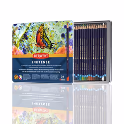 Derwent Inktense Permanent Watercolour Pencils, Set of 24 in a Tin, 4mm Premium Core, Water-Soluble, Ideal for Colouring, Pai ...