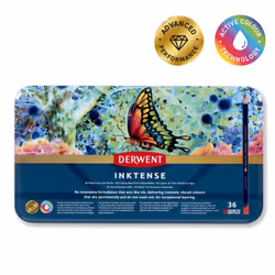 Derwent Inktense Permanent Watercolour Pencils, Set of 36 in a Tin, 4mm Premium Core, Water-Soluble, Ideal for Colouring, Painting and Crafting,