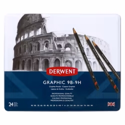Derwent 34202 Graphic Full Set Graphite Drawing Pencils, Professional Quality, Black ,Set of 24