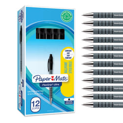 Paper Mate Flexgrip Ultra Retractable Ballpoint Pens | Medium Point (1.0mm) | Handwriting Pens & Stationery Supplies | Black Pen Set | 12 Count