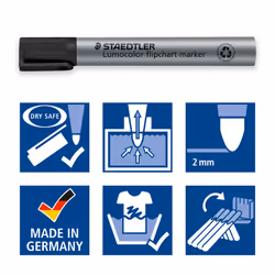 STAEDTLER 356-9 Lumocolor Flipchart Markers - Black (Box of 10)