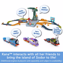 Thomas and Friends Talking Toy Train, Battery-Powered Motorized Kana Engine with Phrases Sounds and Cargo for Preschool Play, UK English Version,