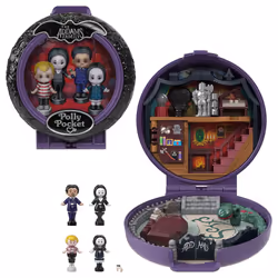 Polly Pocket Collector Playset, The Addams Family Compact with 4 Special Edition Character Dolls and 10 Accessories, HXW25