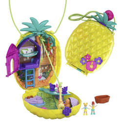 Polly Pocket Micro, Tropical Pineapple Purse, 2-in-1 Purse and Playset with Animal Safari Theme, Toy Accessories, Stickers, 2 Polly Pocket Dolls, Toys