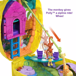 Polly Pocket Micro, Tropical Pineapple Purse, 2-in-1 Purse and Playset with Animal Safari Theme, Toy Accessories, Stickers, 2 Polly Pocket Dolls, Toys