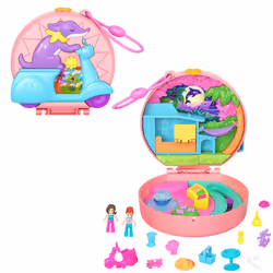 Polly Pocket Dolls and Playset, Adventure Moped Compact, Travel Toy with 2 Micro Dolls and Pet, Animal and Vehicle Accessorie ...