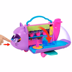 Polly Pocket Dolls and Playset, Kitty Airways Airplane, Travel Toy with 2 Micro Dolls and Pet, Spinning Stage and Accessories