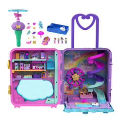 Polly Pocket Pollyville, Resort Roll Away Playset with Rolling Wheels, 5 Play Areas, 4 Dolls, 1 Vehicle, 30 Toy Accessories, Toys for Ages 4 and Up,