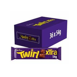 Cadbury Twirl Extra Duo Official, Chocolate Bars with Swirly Chocolate Texture 54g (Pack of 36 Bars)