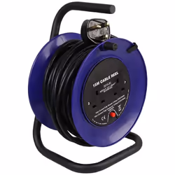 Ex-Pro 2 Gang Mini Open Cable Reel Extension Lead with Handle and Thermal Cut Out, 15m, Blue