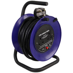 Ex-Pro 2 Gang Mini Open Cable Reel Extension Lead with Handle and Thermal Cut Out, 15m, Blue